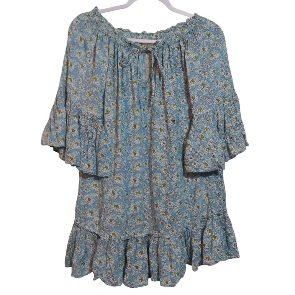 Skemo Margarita Tulum Dress In Floral Blue Off-Shoulder Size XS - Picture 2 of 8